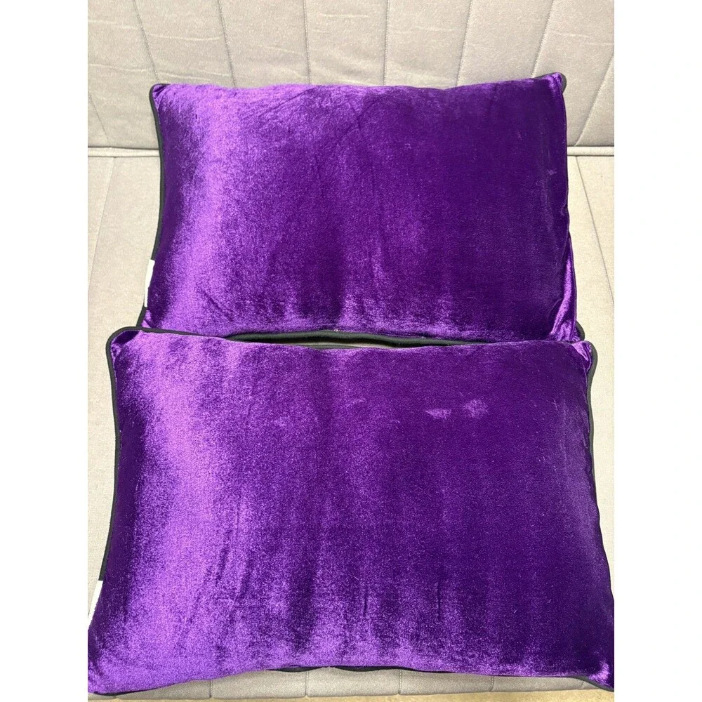 Halloween Decor Pillow Bat Just Hangin Around Purple/Orange Sequins 22 x 13